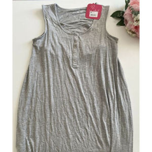 Isabel Maternity S Heather Gray Sleeveless Nursing Henley Lounge Dress NWT
